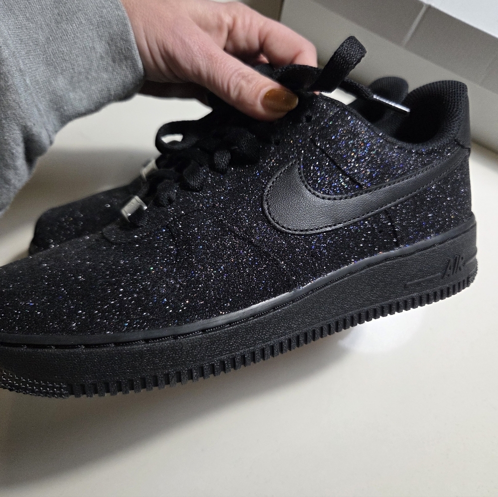 Custom Black Glitter Red Bottom Air Force 1 Sneakers - Size 7 Men / 8.5 Women - Picture 5 of 6